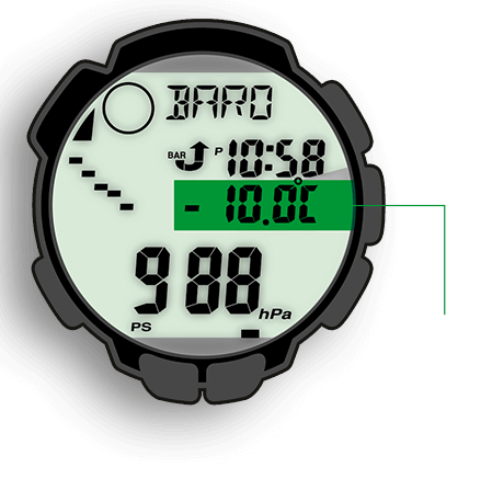 Il termometro dell'orologio PRO TREK rileva la temperatura nell'intervallo compreso tra –10 °C e +60 °C
